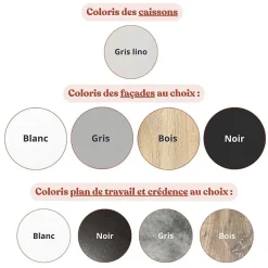 Kitchenette K02 - 120 cm - Façades : Bois - Plan de travail : Noir texturé - Crédences : Non - Evier Noir