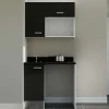 Kitchenette K00 - 100 cm - façades Noir - Plan monobloc en quartz coloris Nero évier à gauche