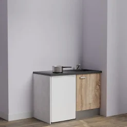 Kitchenette K08 - 120 cm - Façades : Bois - Plan de travail : Noir texturé - Crédences : Non - Evier Noir