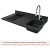 Kitchenette K02 - 120 cm - façades Bois - Plan monobloc en quartz coloris Nero évier à droite