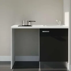 Kitchenette K08 - 120 cm - Façades : Noir - Plan de travail : Blanc - Crédences : Non - Evier Inox