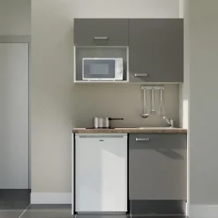 Kitchenette K07 - 120 cm - Façades : Gris - Plan de travail : Bois - Crédences : Non - Evier Inox