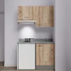 Kitchenette K01 - 120 cm - façades Bois - Plan monobloc en quartz coloris Cromo évier à droite