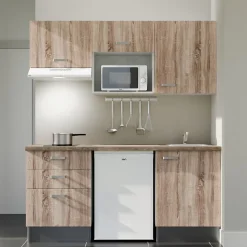 Kitchenette K20 - 180 cm - Façades : Bois - Plan de travail : Bois - Crédences : Non - Evier
