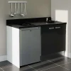 Kitchenette K17 - 140 cm - façades Noir - Plan monobloc en quartz coloris Nero évier à droite - Electroménager Inox