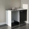 Kitchenette K08 - 120 cm - Façades : Noir - Plan de travail : Gris béton - Crédences : Non - Evier Inox