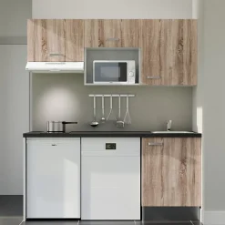 Kitchenette K55 - 180 cm - Façades : Bois - Plan de travail : Noir - Crédences : Non - Evier