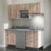 Kitchenette K20 - 180 cm - façades Bois - Plan monobloc en quartz coloris Cromo évier à gauche - Electroménager Inox