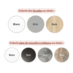 Kitchenette K30 - 180 cm - Façades : Blanc - Plan de travail : Bois - Crédences : Non - Evier