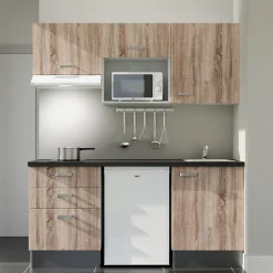 Kitchenette K20 - 180 cm - Façades : Bois - Plan de travail : Noir - Crédences : Non - Evier