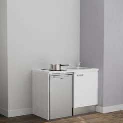 Kitchenette K08 - 120 cm - Façades : Blanc - Plan de travail : Blanc - Crédences : Non - Evier Inox