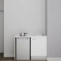 Kitchenette K08 - 120 cm - Façades : Blanc - Plan de travail : Blanc - Crédences : Non - Evier Inox
