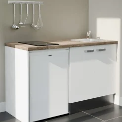 Kitchenette K17 - 140 cm - Façades : Blanc - Plan de travail : Bois - Crédences : Non - Evier