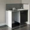 Kitchenette K08 - 120 cm - Façades : Noir - Plan de travail : Gris béton - Crédences : Oui - Evier Inox