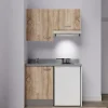 Kitchenette K01 - 120 cm - façades Bois - Plan monobloc en quartz coloris Cromo évier à gauche