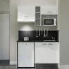 Kitchenette K13 façades Blanc - Plan de travail Noir texturé - Crédences : Oui - Evier inox - Electroménager Blanc inclus