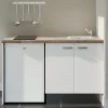 Kitchenette K17 façades Blanc - Plan de travail Bois - Crédences : Non - Evier inox - Electroménager Blanc inclus