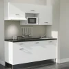 Kitchenette K30 façades Blanc - Plan de travail Noir texturé - Crédences : Non - Evier inox - Electroménager Blanc inclus
