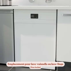 Kitchenette K55 façades Blanc - Plan de travail Noir texturé - Crédences : Non - Evier inox - Electroménager Inox inclus