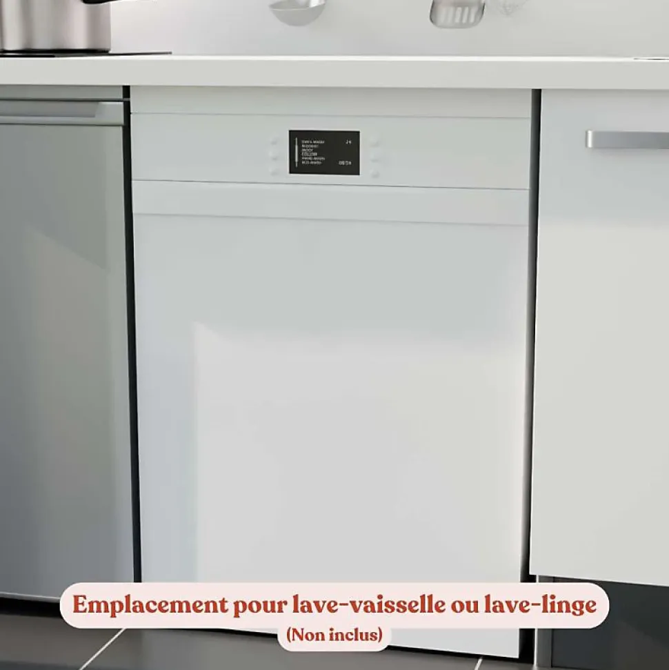 Kitchenette K55 façades Blanc - Plan de travail Noir texturé - Crédences : Non - Evier inox - Electroménager Inox inclus