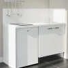Kitchenette K17 façades Blanc - Plan de travail Blanc - Crédences : Oui - Evier inox - Electroménager Blanc inclus