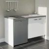 Kitchenette K17 façades Blanc - Plan de travail Gris béton - Crédences : Non - Evier inox - Electroménager Inox inclus