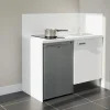 Kitchenette K08 façades Blanc - Plan de travail Blanc - Crédences : Oui - Evier inox - Electroménager Inox inclus