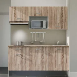 Kitchenette K30 façades Bois - Plan de travail Bois - Crédences : Non - Evier inox - Electroménager Inox inclus