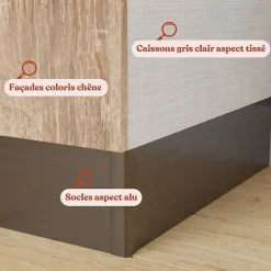 Kitchenette K01 façades Bois - Plan de travail Blanc - Crédences : Oui - Evier inox - Electroménager Blanc inclus