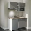 Kitchenette K13 façades Gris - Plan de travail Bois - Crédences : Non - Evier inox - Electroménager Inox inclus