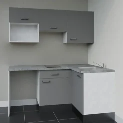 Kitchenette KA03 - 128 cm - Façades : Gris - Plan de travail : Gris béton - Crédences : Non - Evier