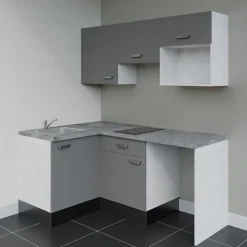 Kitchenette KA03 - 128 cm - Façades : Gris - Plan de travail : Gris béton - Crédences : Non - Evier