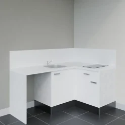 Kitchenette KA01 - 128 cm - Façades : Blanc - Plan de travail : Blanc - Crédences : Oui - Evier