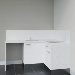 Kitchenette KA01 - 128 cm - Façades : Blanc - Plan de travail : Blanc - Crédences : Oui - Evier