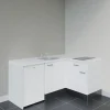 Kitchenette KA01 façades Blanc - Plan de travail Blanc - Crédences : Non - Evier inox - Electroménager Blanc inclus