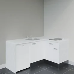 Kitchenette KA01 façades Blanc - Plan de travail Blanc - Crédences : Non - Evier inox - Electroménager Blanc inclus