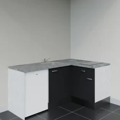 Kitchenette KA01 façades Noir - Plan de travail Gris béton - Crédences : Non - Evier inox - Electroménager Blanc inclus