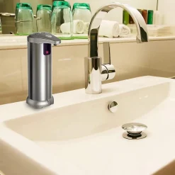 KLEENMAC Distributeur de savon automatique en acier inoxydable avec base étanche et détecteur de mouvement infrarouge