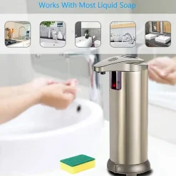 KLEENMAC Distributeur de savon automatique en acier inoxydable avec base étanche et détecteur de mouvement infrarouge