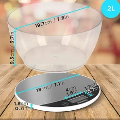 KS3000 Balance de cuisine Capacité 5 kg Affichage numérique Ajout de poids Précision 1 g Bol 2L Pâtisserie Courrier Duronic