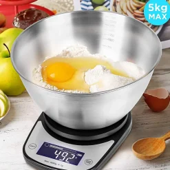 KS5000 BKSS Balance de cuisine Capacité 5 kg Affichage numérique Ajout de poids Précision 1 g Bol 2,5L Pâtisserie Courrier Duronic
