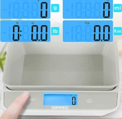 KS100 GY Balance de cuisine Capacité 5 kg Affichage numérique Ajout de poids Précision 1 g Bol 1,2L 4 capteurs précis Duronic