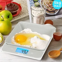 KS100 GY Balance de cuisine Capacité 5 kg Affichage numérique Ajout de poids Précision 1 g Bol 1,2L 4 capteurs précis Duronic