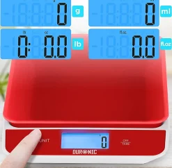 KS100 RD Balance de cuisine Capacité 5 kg Affichage numérique Ajout de poids Précision 1 g Bol 1,2L 4 capteurs précis Duronic