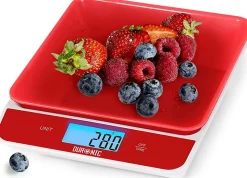 KS100 RD Balance de cuisine Capacité 5 kg Affichage numérique Ajout de poids Précision 1 g Bol 1,2L 4 capteurs précis Duronic