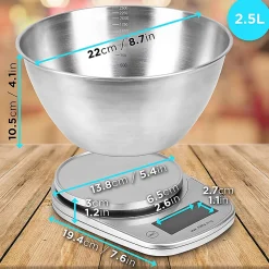 KS5000 SRSS Balance de cuisine Capacité 5 kg Affichage numérique Ajout de poids Précision 1 g Bol 2,5L Pâtisserie Courrier Duronic