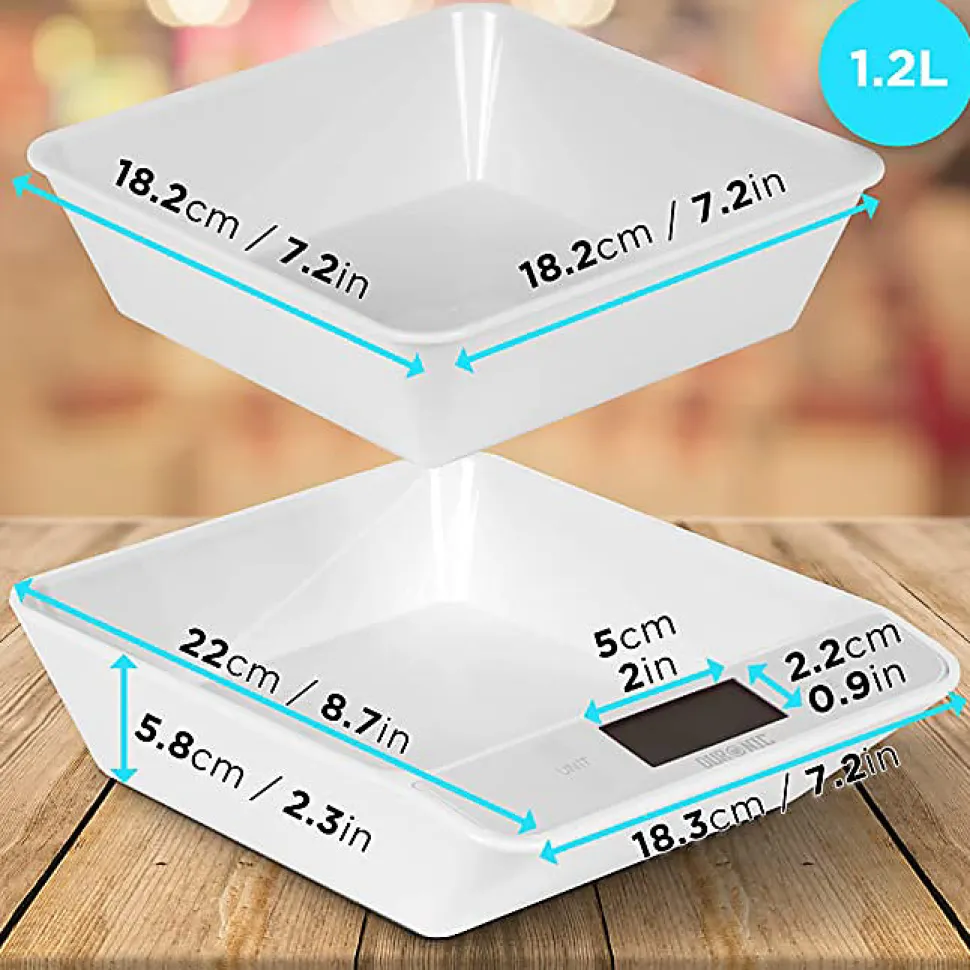 KS100 WH Balance de cuisine Capacité 5 kg Affichage numérique Ajout de poids Précision 1 g Bol 1,2L 4 capteurs précis Duronic