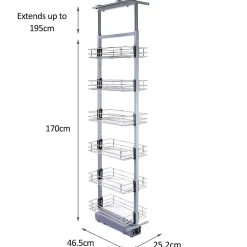 KuKoo Garde-manger de cuisine à fermeture amortie 46cm P x 170-195cm H