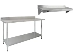 KuKoo Lot de Plan de Travail 180 cm en Inox & 2 Étagères Murales