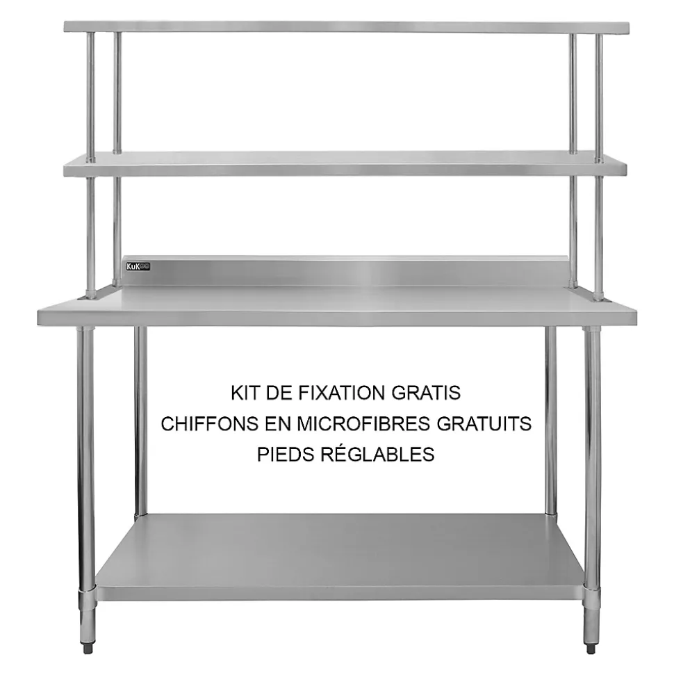 KuKoo Plan de Travail 150 cm avec Étagère d'Appoint à 2 Niveaux